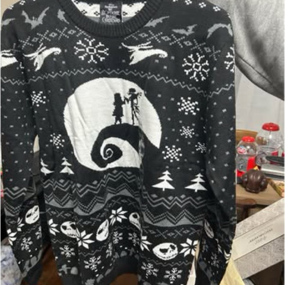 NWT Disney Tim Burton Nightmare Before Christmas Holiday Sweater Black Size